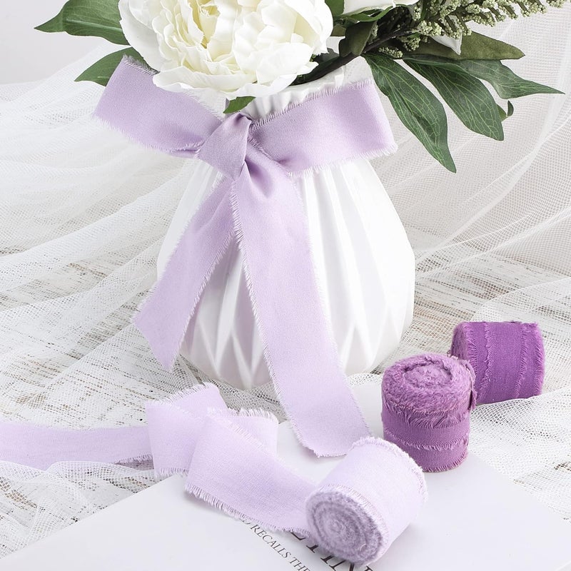 Keypan Purple Ribbon 1-1/2 x 15 Yards Handmade Cotton Frayed Fringe Fabric Ribbons for Crafts Flower Bouquets Wedding Baby Shower Home DIY Decor - Image 5